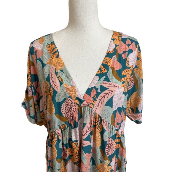 NWT Cupshe Women's M Soft Tropics Short Sleeve Mini Dress Rayon V-Neck Beach - Picture 5 of 9